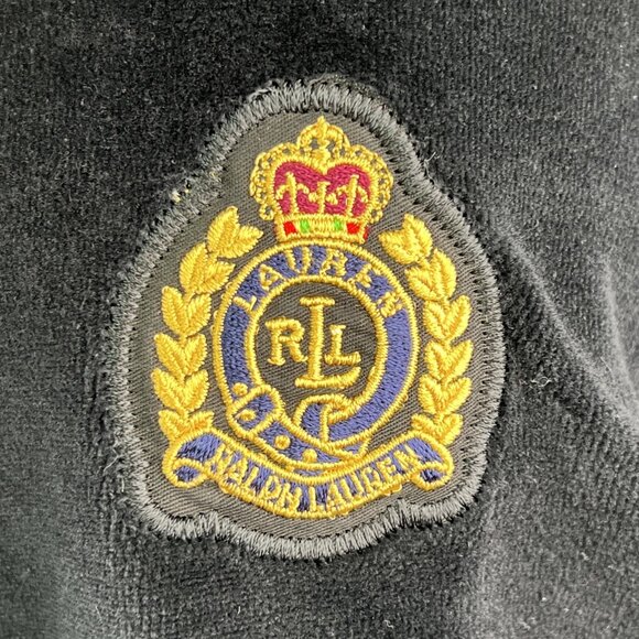 Lauren Ralph Lauren Sz 1X Black Velvet Velour Track Top 1/4 Zip Pullover Crest - Picture 2 of 10